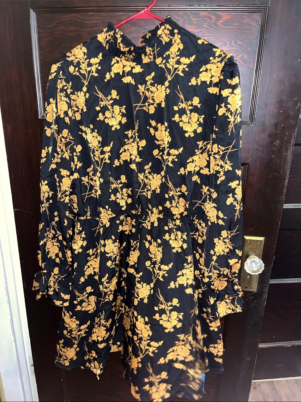Cupshe Black Floral Long-Sleeve Dress with Mustard Yellow Blooms